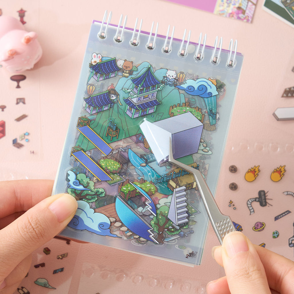 One set of mini series cute animals (Animal Adventure town + animal shooter Series) reduction scene pocketbook seal, child care seal, various construction scenes, 26 sheets, 8 series series / books. 3 d A three-dimensional cartoon shed diy Decorative book