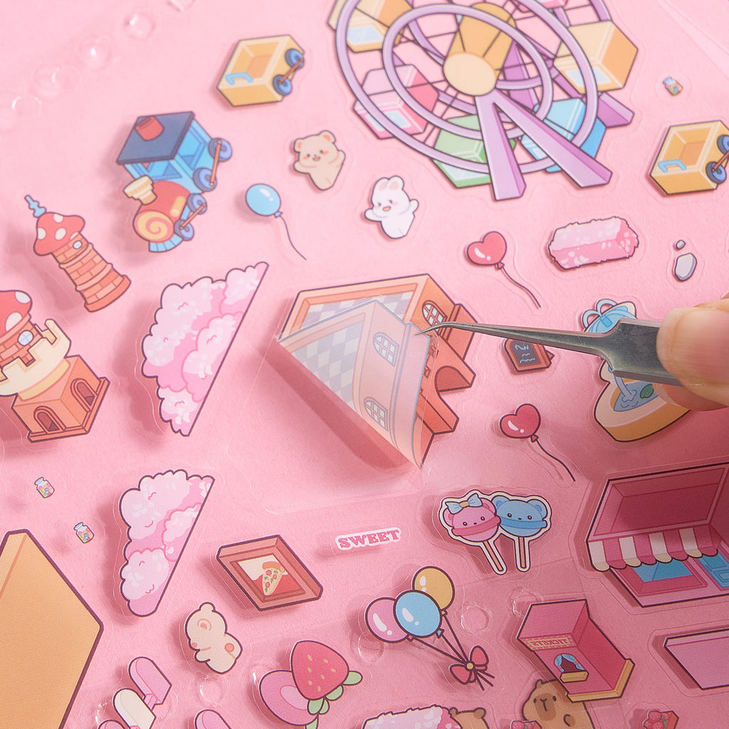 A narrow scene of the town of pleasure is a Book Book seal seal, child's wisdom seal, six different theme scenes. 3 d A three-dimensional cartoon shed diy Decorative book