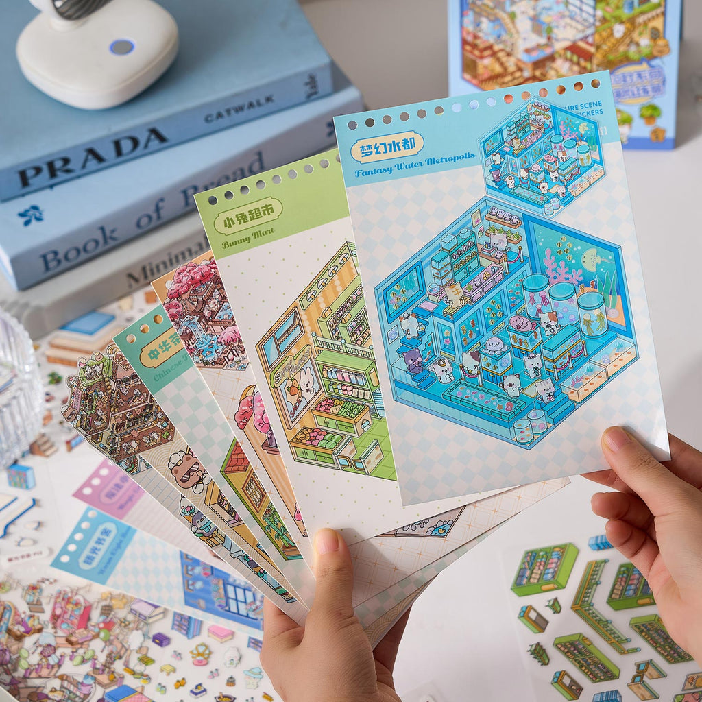 One of the most popular scenes in the shopping district is a shrink scene notebook, a seal for children, a variety of fabrication scenes, 49 pages / books. 3 d A three-dimensional cartoon shed diy Decorative book