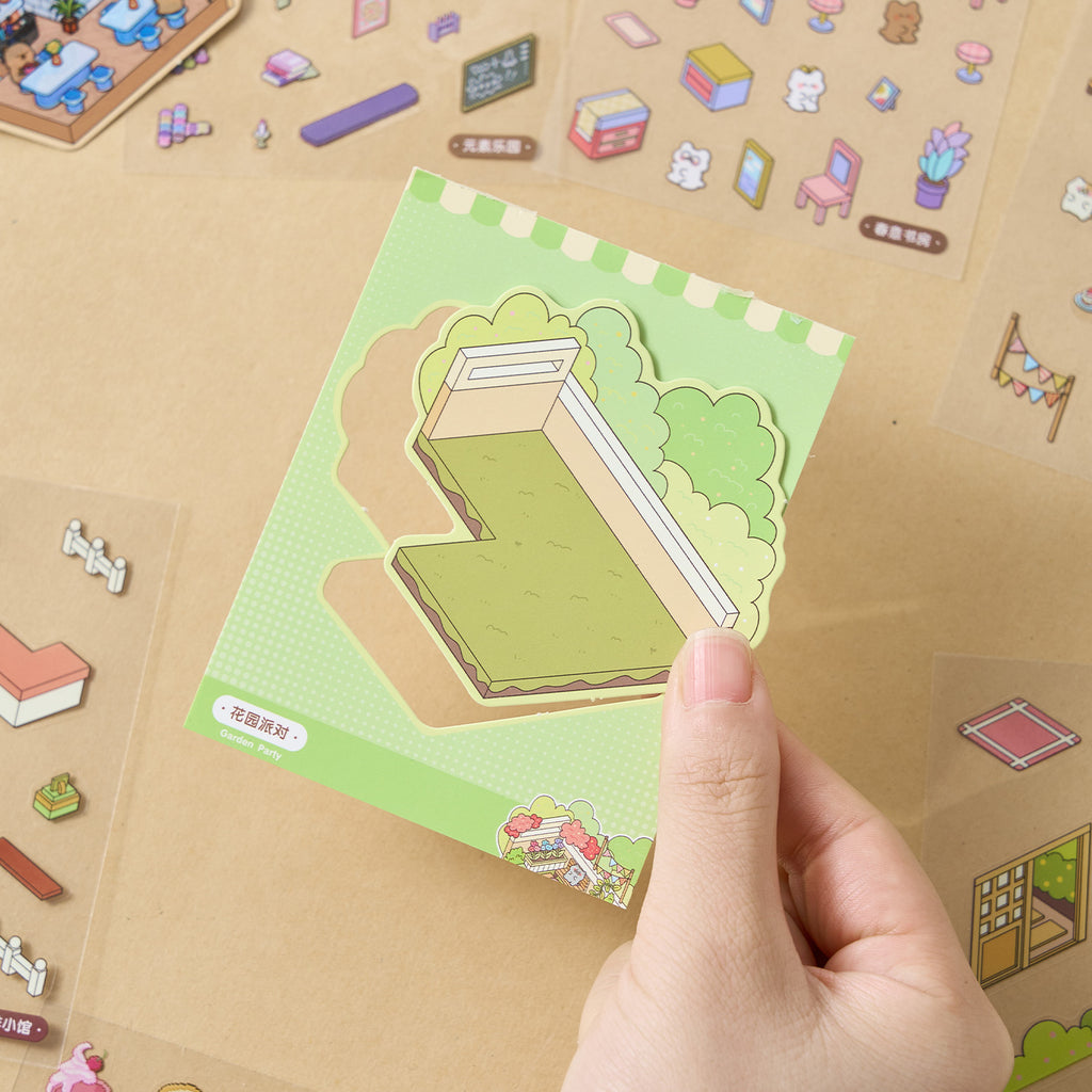 A mini mini series (4 items) easy to use mini notebooks diy Toy. 8 different theme scenes, 24 sheets / gold. 3 d A three-dimensional cartoon shed diy Decorative book