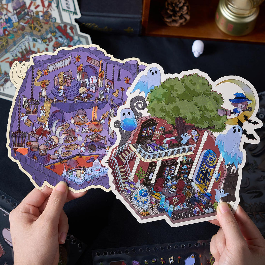 The thriller town micro scene pocketbook seal, children's awareness seal, adult stress relief seal. 8 different theme scenes. Can be used for glass metal cup body seal. 3 d Solid diy Decorative book