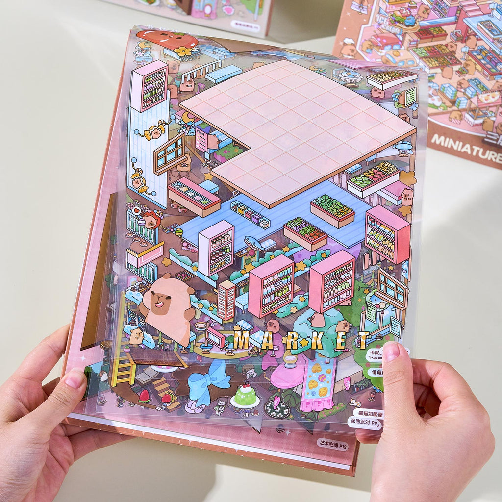 It is a Book of the reduced scene of the strange town. 6 different theme scenes. Can be used for glass metal cup body seal. 3 d Solid diy Decorative book