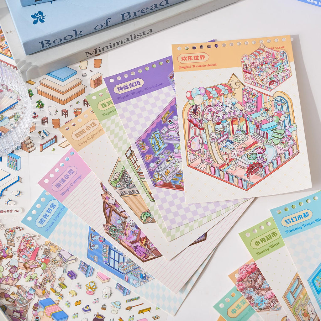One of the most popular scenes in the shopping district is a shrink scene notebook, a seal for children, a variety of fabrication scenes, 49 pages / books. 3 d A three-dimensional cartoon shed diy Decorative book