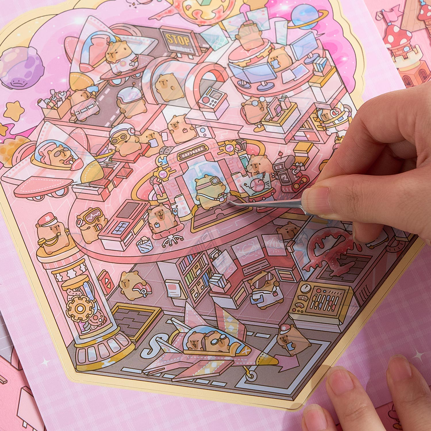 A narrow scene of the town of pleasure is a Book Book seal seal, child's wisdom seal, six different theme scenes. 3 d A three-dimensional cartoon shed diy Decorative book