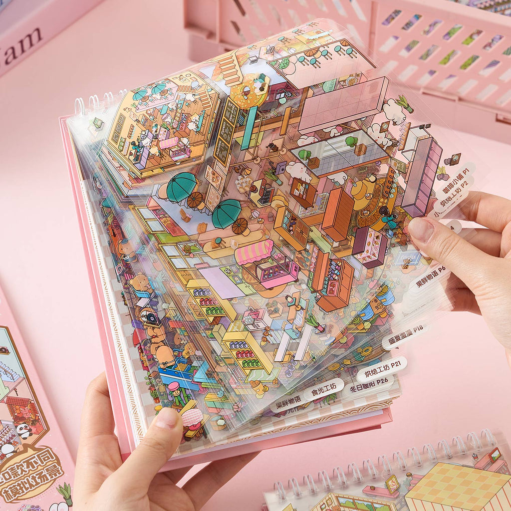 The sunshine town shrink scene book is a Book of seal, children's seal, various building scenes, 49 pages / book. 3 d A three-dimensional cartoon shed diy Decorative book