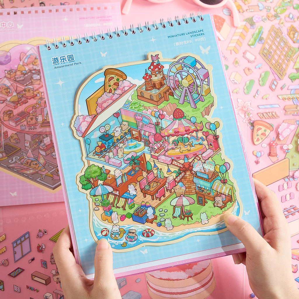 A narrow scene of the town of pleasure is a Book Book seal seal, child's wisdom seal, six different theme scenes. 3 d A three-dimensional cartoon shed diy Decorative book