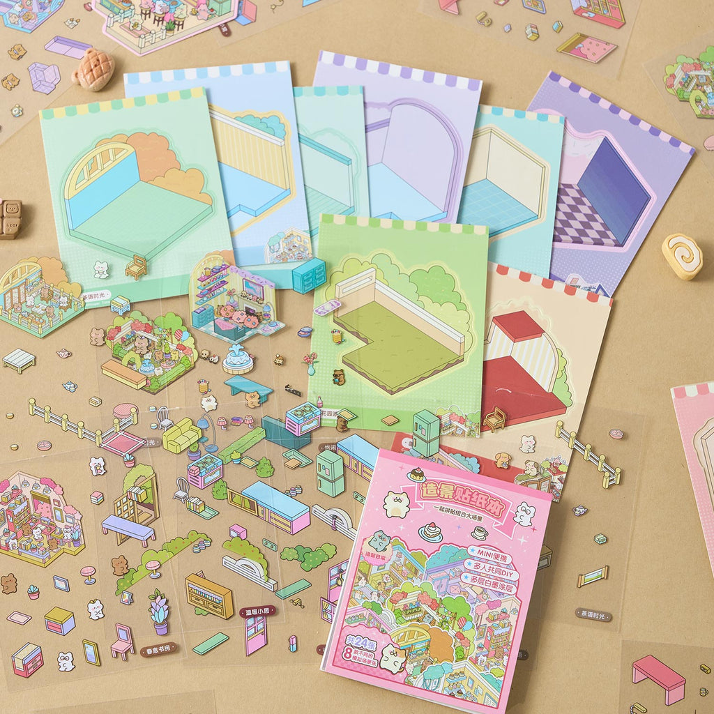 A mini mini series (4 items) easy to use mini notebooks diy Toy. 8 different theme scenes, 24 sheets / gold. 3 d A three-dimensional cartoon shed diy Decorative book