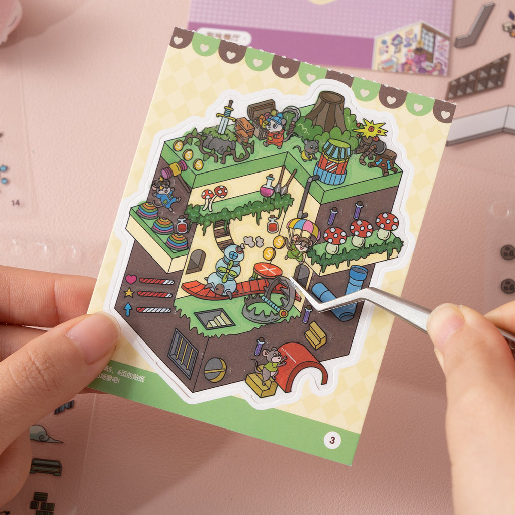 One set of mini series cute animals (Animal Adventure town + animal shooter Series) reduction scene pocketbook seal, child care seal, various construction scenes, 26 sheets, 8 series series / books. 3 d A three-dimensional cartoon shed diy Decorative book