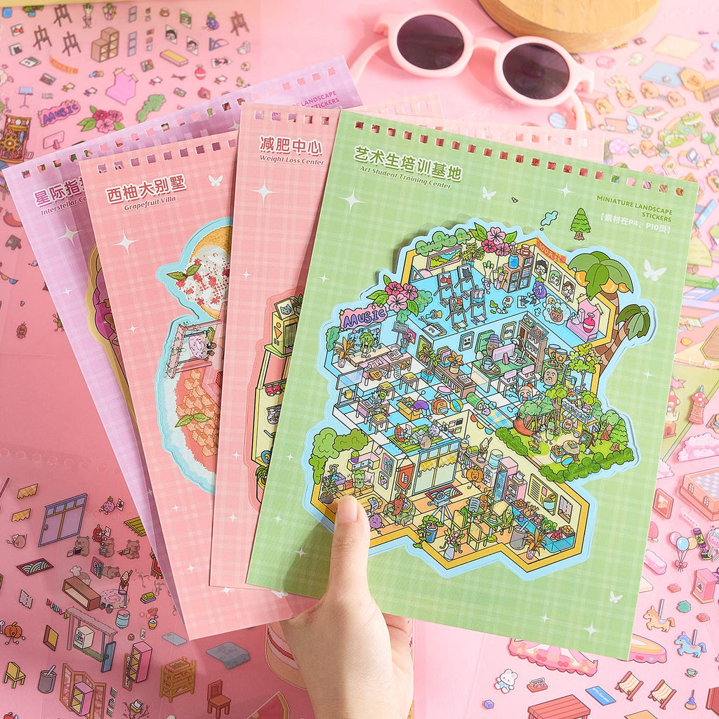 A narrow scene of the town of pleasure is a Book Book seal seal, child's wisdom seal, six different theme scenes. 3 d A three-dimensional cartoon shed diy Decorative book