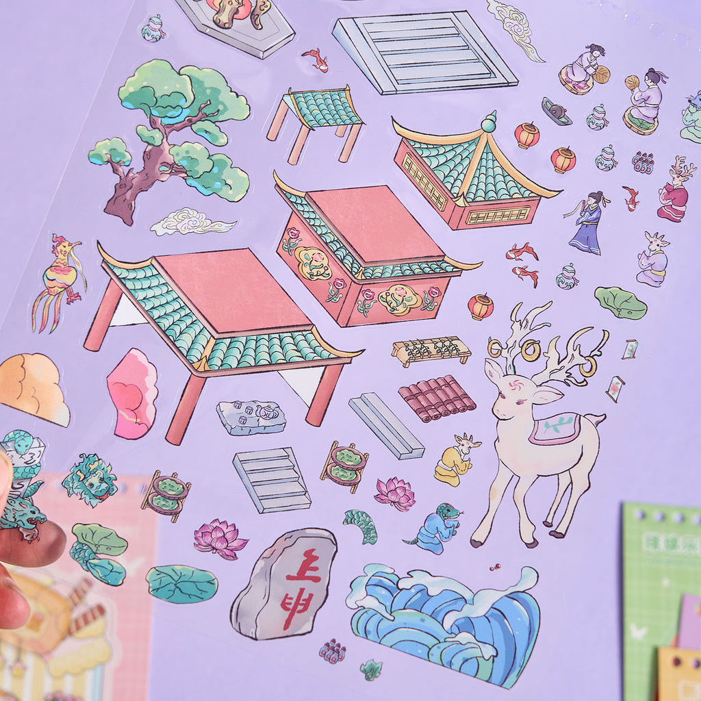 【 Super Popular 】 1 Yoyo Town Miniature Scene Manual Creation Stickers, Children's Puzzle Stickers, Essential Tool for Adults to Relieve Stress, 8 Theme Construction Scenes. 3D cartoon house DIY landscape decoration sticker book