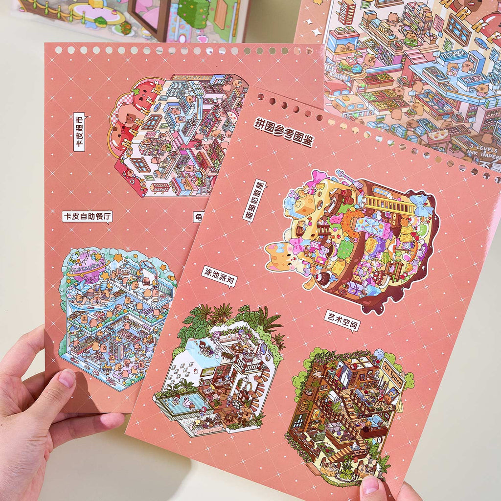 It is a Book of the reduced scene of the strange town. 6 different theme scenes. Can be used for glass metal cup body seal. 3 d Solid diy Decorative book