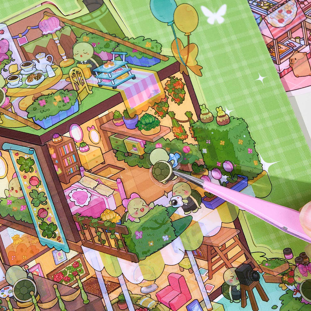 It is a Book of the reduced scene of the strange town. 6 different theme scenes. Can be used for glass metal cup body seal. 3 d Solid diy Decorative book