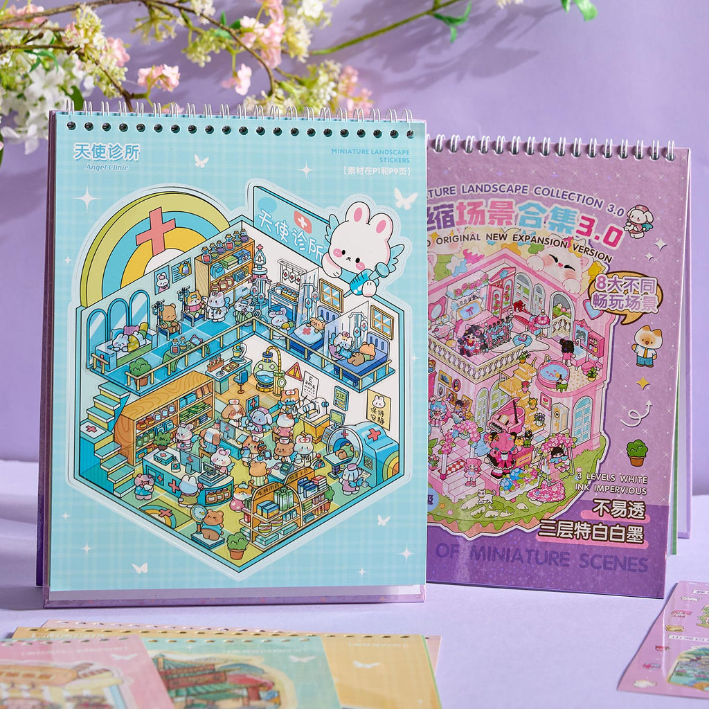 【 Super Popular 】 1 Yoyo Town Miniature Scene Manual Creation Stickers, Children's Puzzle Stickers, Essential Tool for Adults to Relieve Stress, 8 Theme Construction Scenes. 3D cartoon house DIY landscape decoration sticker book