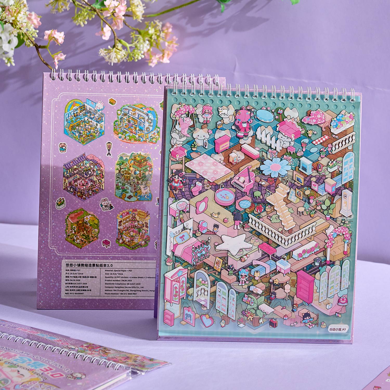 【 Super Popular 】 1 Yoyo Town Miniature Scene Manual Creation Stickers, Children's Puzzle Stickers, Essential Tool for Adults to Relieve Stress, 8 Theme Construction Scenes. 3D cartoon house DIY landscape decoration sticker book