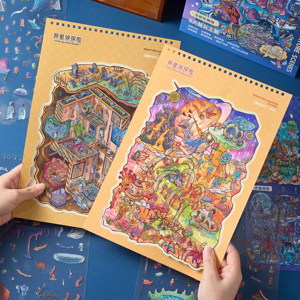 One of the notebooks of the shrinking scene of the town in the odd area diy Toy. 8 different theme scenes. 3 d A three-dimensional cartoon shed diy Decorative book