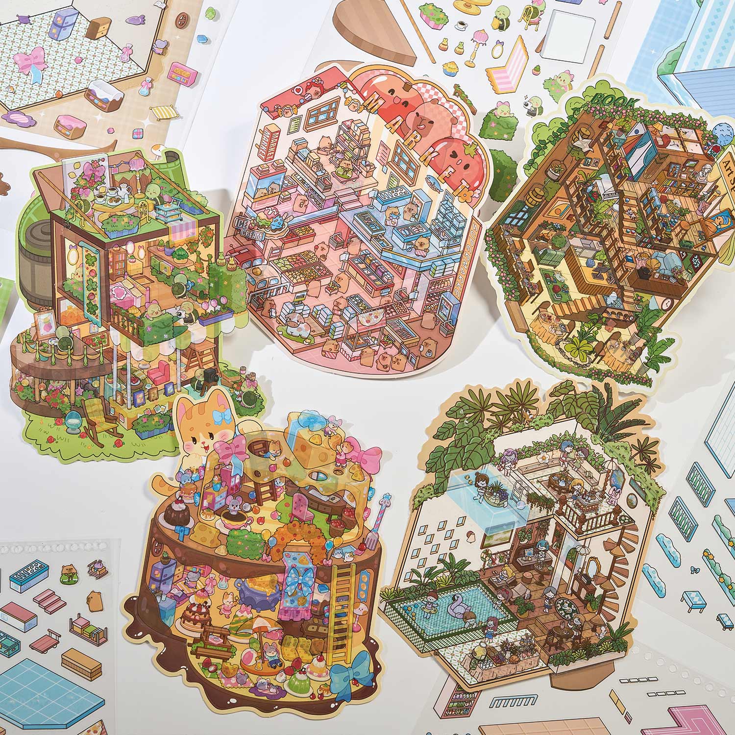 It is a Book of the reduced scene of the strange town. 6 different theme scenes. Can be used for glass metal cup body seal. 3 d Solid diy Decorative book