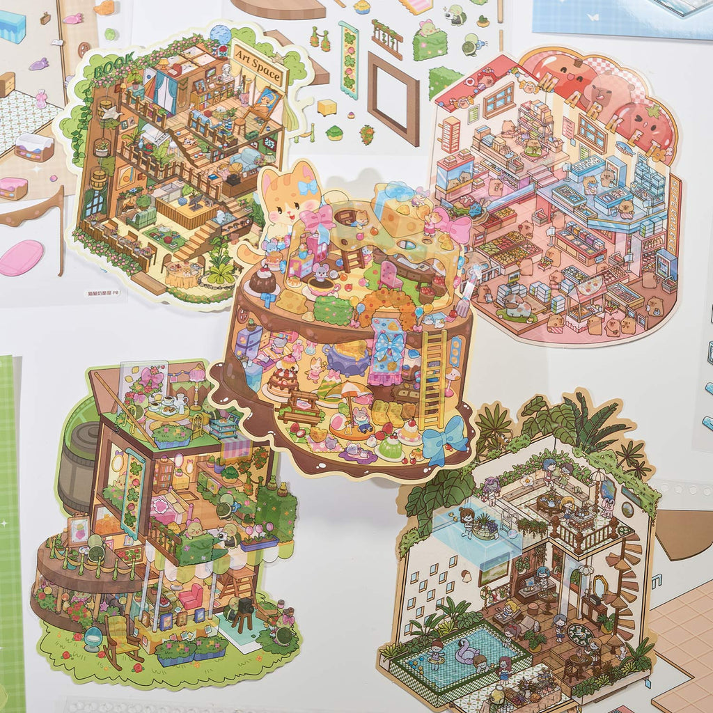 It is a Book of the reduced scene of the strange town. 6 different theme scenes. Can be used for glass metal cup body seal. 3 d Solid diy Decorative book