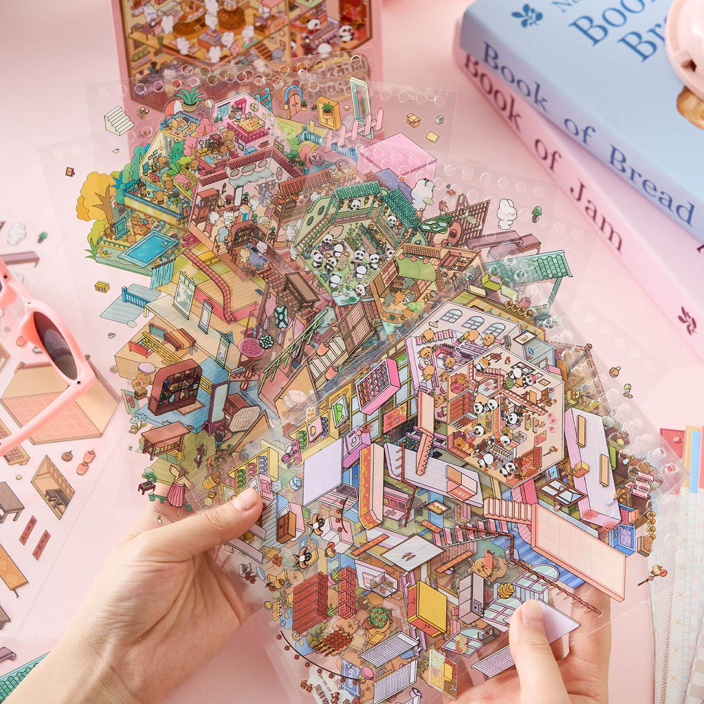 The sunshine town shrink scene book is a Book of seal, children's seal, various building scenes, 49 pages / book. 3 d A three-dimensional cartoon shed diy Decorative book