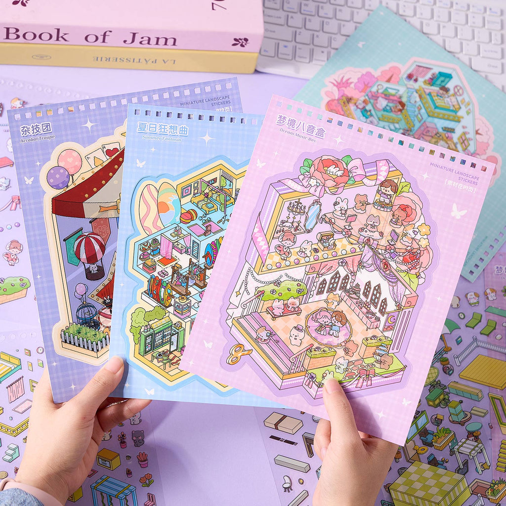 The melody town micro scene diary seal seal, the child care seal, and the adult stress relief seal. 8 different theme scenes. Can be used for glass metal cup body seal. 3 d Solid diy Decorative book