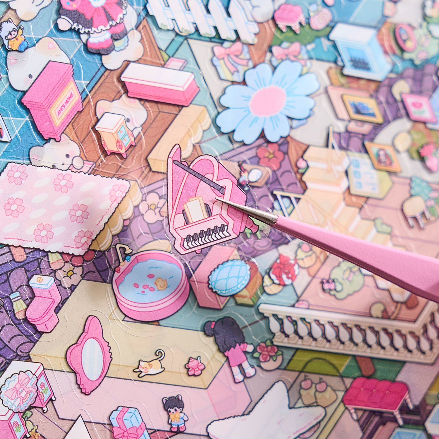 【 Super Popular 】 1 Yoyo Town Miniature Scene Manual Creation Stickers, Children's Puzzle Stickers, Essential Tool for Adults to Relieve Stress, 8 Theme Construction Scenes. 3D cartoon house DIY landscape decoration sticker book