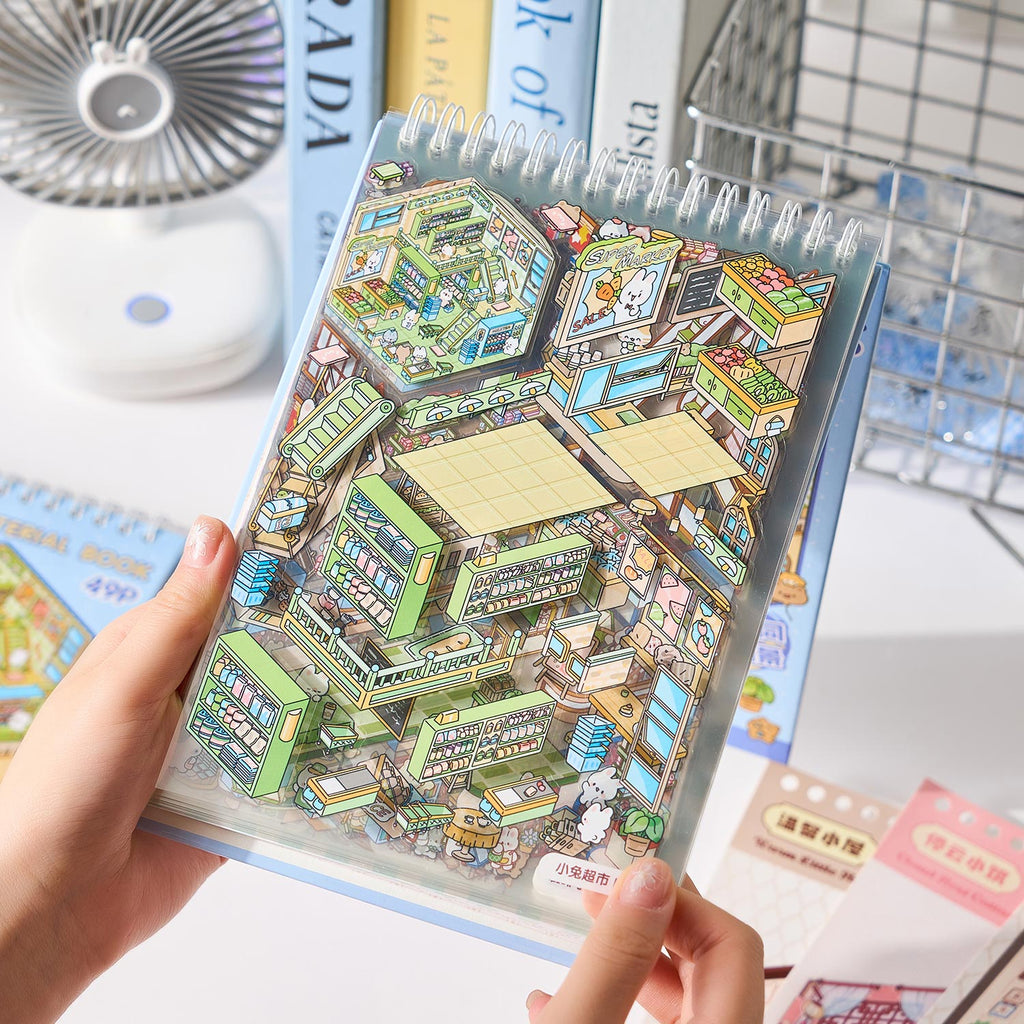 One of the most popular scenes in the shopping district is a shrink scene notebook, a seal for children, a variety of fabrication scenes, 49 pages / books. 3 d A three-dimensional cartoon shed diy Decorative book
