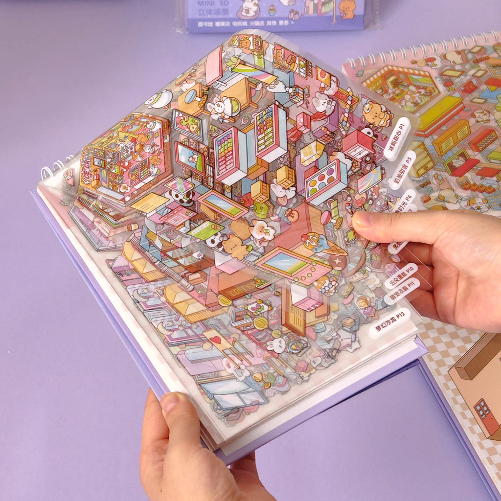 Great popularity panda It is a shrinking scene book notebook, a seal for children, various building scenes, 40 pages / books. 3 d A three-dimensional cartoon shed diy Decorative book