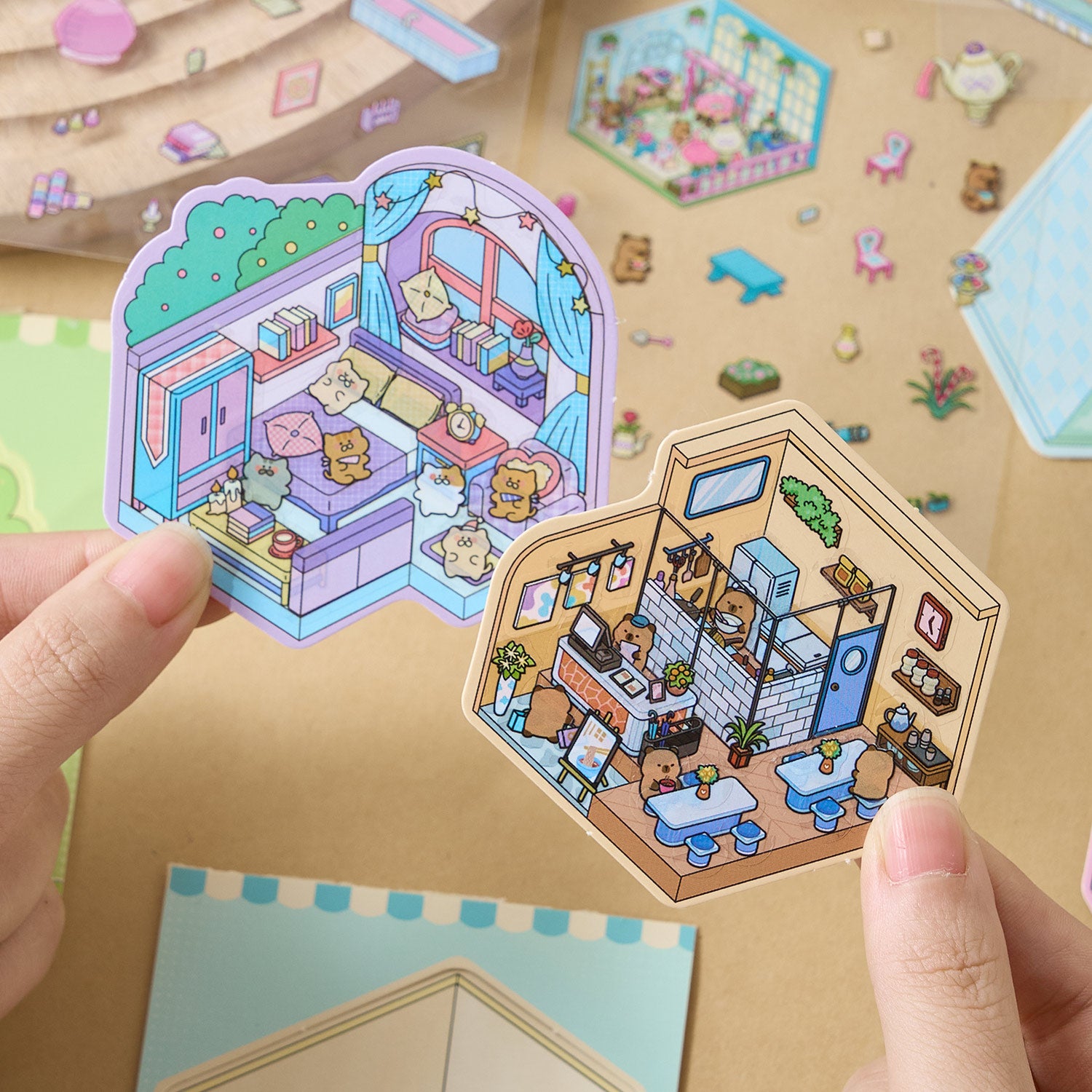 A mini mini series (4 items) easy to use mini notebooks diy Toy. 8 different theme scenes, 24 sheets / gold. 3 d A three-dimensional cartoon shed diy Decorative book