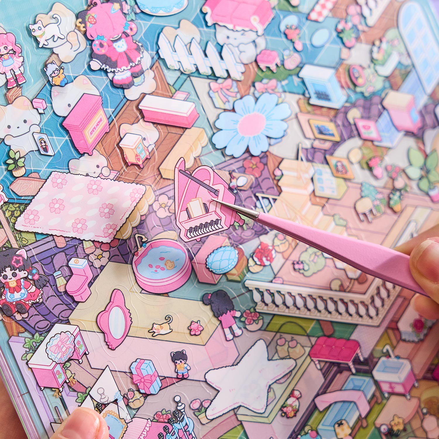 【 Super Popular 】 1 Yoyo Town Miniature Scene Manual Creation Stickers, Children's Puzzle Stickers, Essential Tool for Adults to Relieve Stress, 8 Theme Construction Scenes. 3D cartoon house DIY landscape decoration sticker book