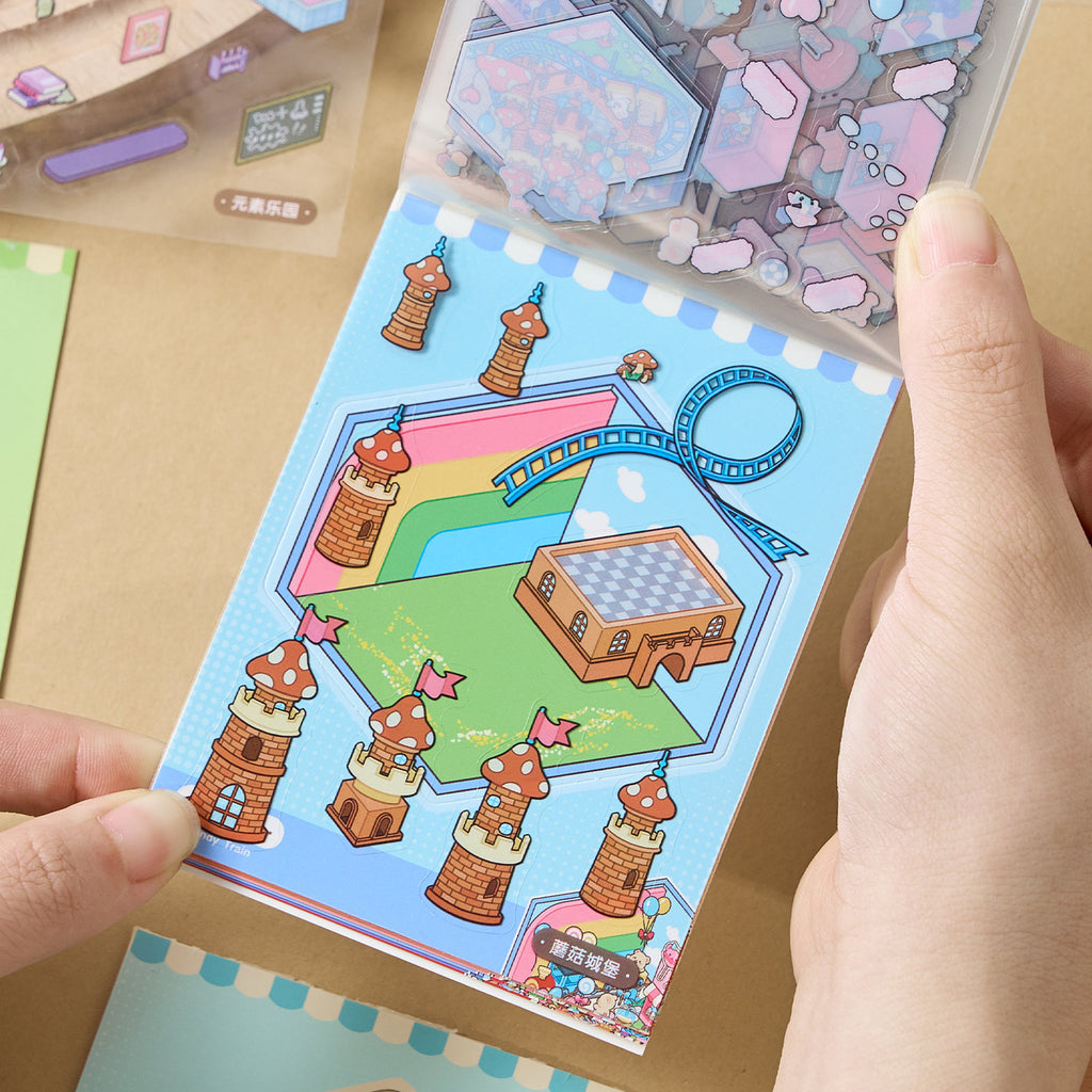 A mini mini series (4 items) easy to use mini notebooks diy Toy. 8 different theme scenes, 24 sheets / gold. 3 d A three-dimensional cartoon shed diy Decorative book