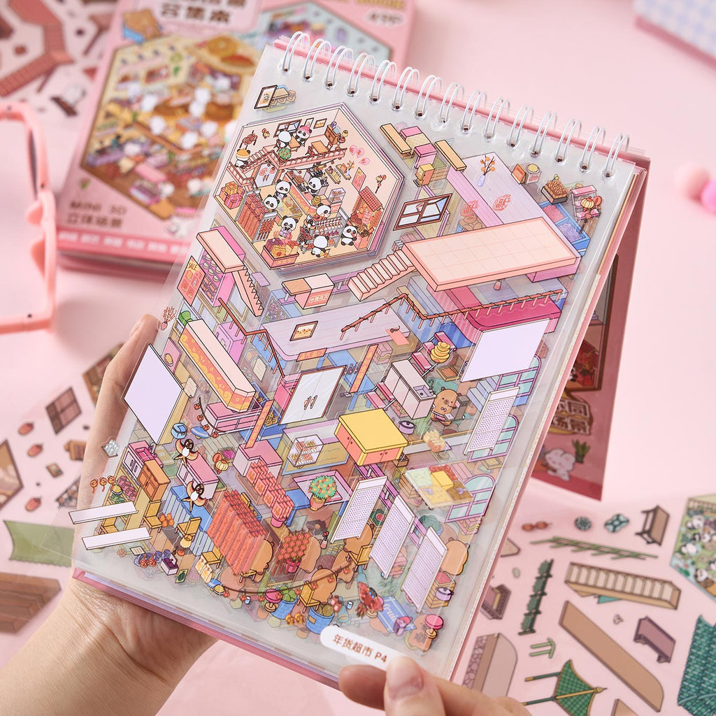 The sunshine town shrink scene book is a Book of seal, children's seal, various building scenes, 49 pages / book. 3 d A three-dimensional cartoon shed diy Decorative book