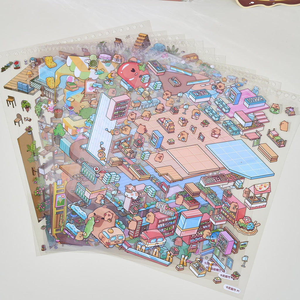 It is a Book of the reduced scene of the strange town. 6 different theme scenes. Can be used for glass metal cup body seal. 3 d Solid diy Decorative book