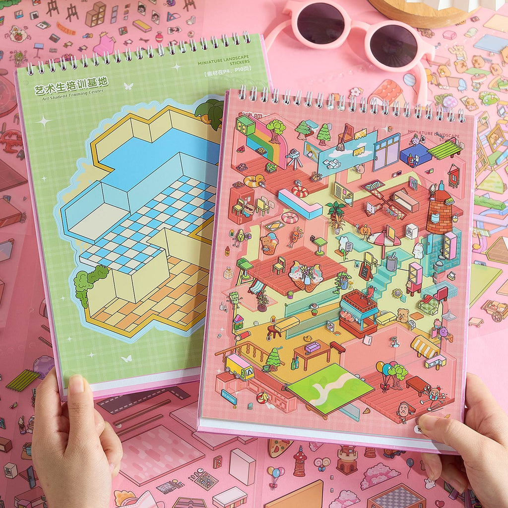 A narrow scene of the town of pleasure is a Book Book seal seal, child's wisdom seal, six different theme scenes. 3 d A three-dimensional cartoon shed diy Decorative book