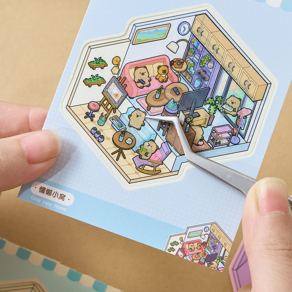 A mini mini series (4 items) easy to use mini notebooks diy Toy. 8 different theme scenes, 24 sheets / gold. 3 d A three-dimensional cartoon shed diy Decorative book