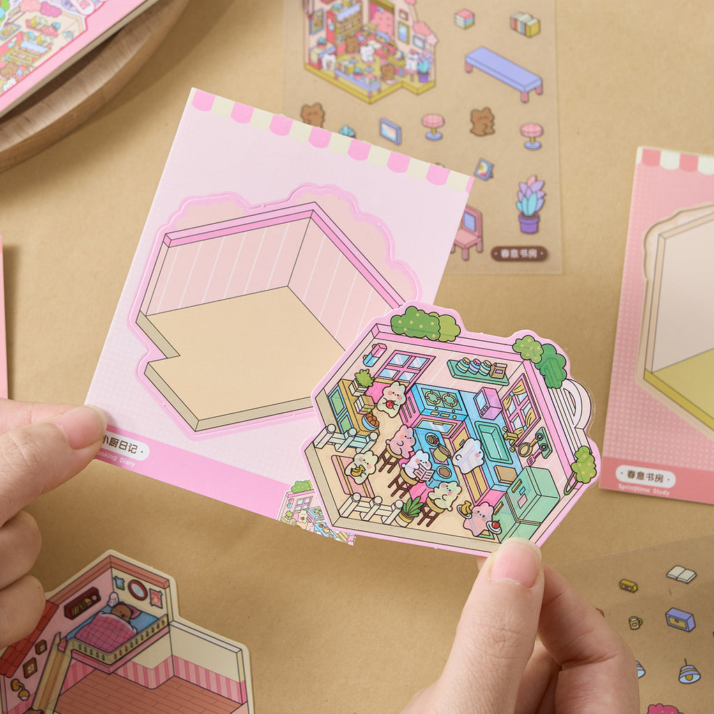 A mini mini series (4 items) easy to use mini notebooks diy Toy. 8 different theme scenes, 24 sheets / gold. 3 d A three-dimensional cartoon shed diy Decorative book