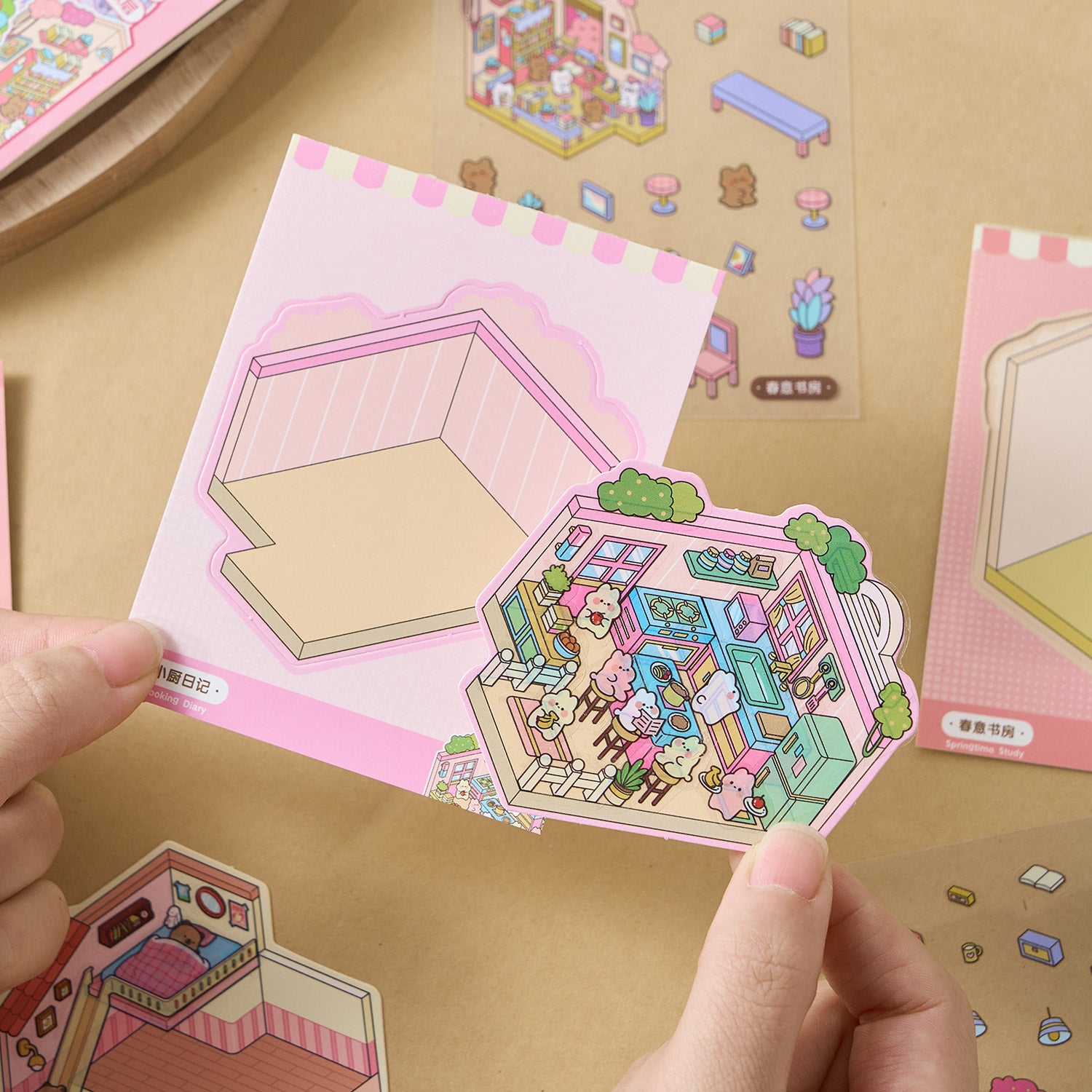 A mini mini series (4 items) easy to use mini notebooks diy Toy. 8 different theme scenes, 24 sheets / gold. 3 d A three-dimensional cartoon shed diy Decorative book