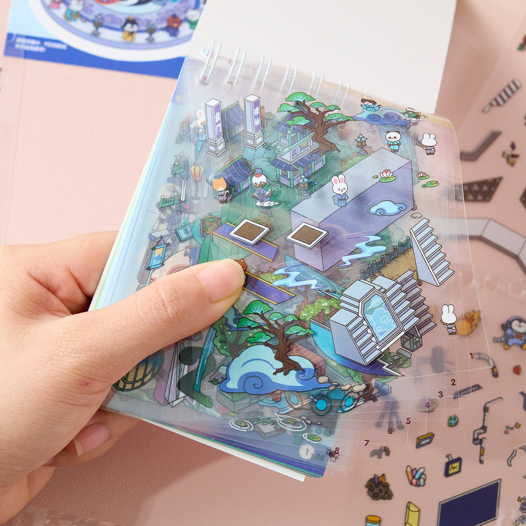 One set of mini series cute animals (Animal Adventure town + animal shooter Series) reduction scene pocketbook seal, child care seal, various construction scenes, 26 sheets, 8 series series / books. 3 d A three-dimensional cartoon shed diy Decorative book