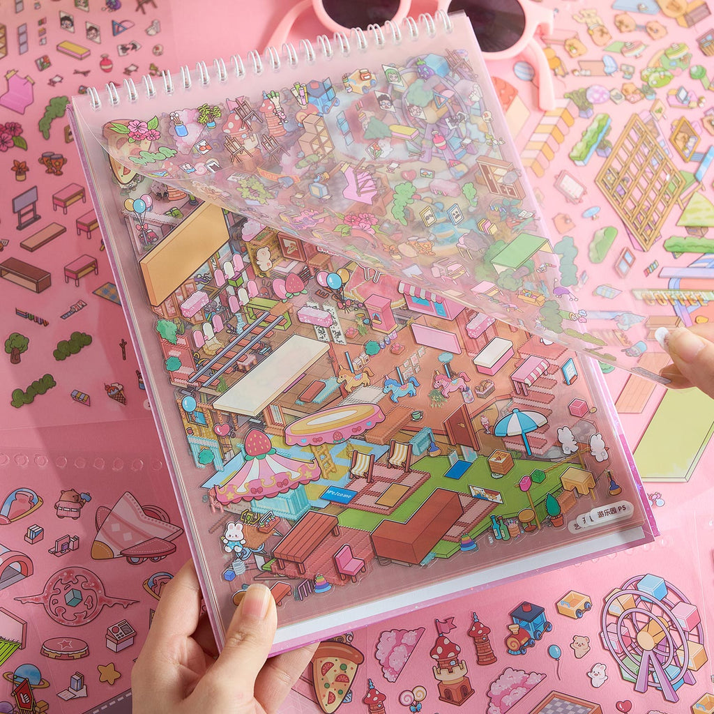 A narrow scene of the town of pleasure is a Book Book seal seal, child's wisdom seal, six different theme scenes. 3 d A three-dimensional cartoon shed diy Decorative book